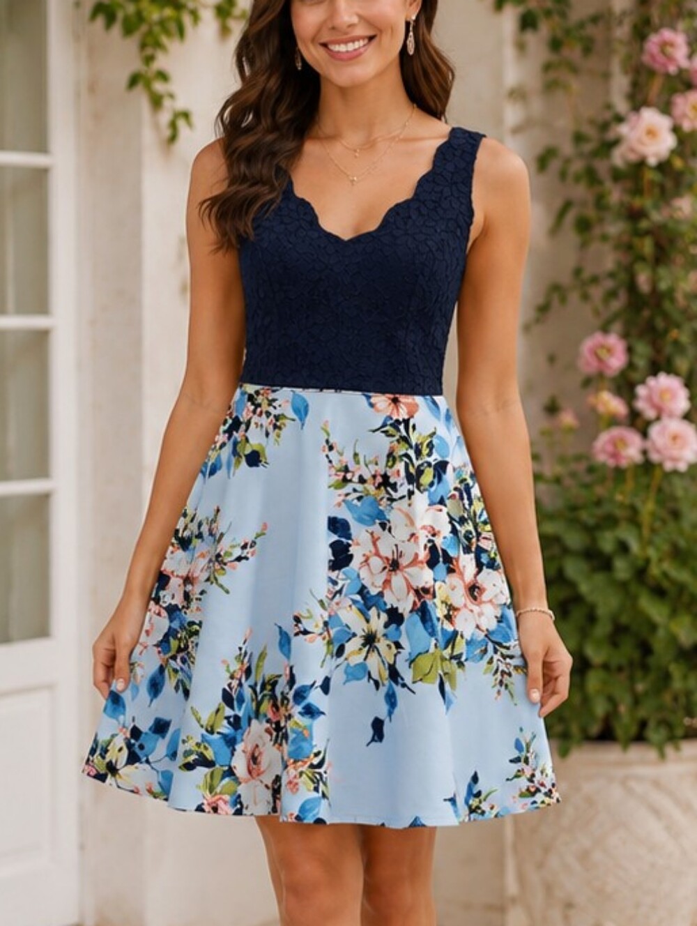 City Studio Floral Lace Fit & Flare Dress — Size 7
